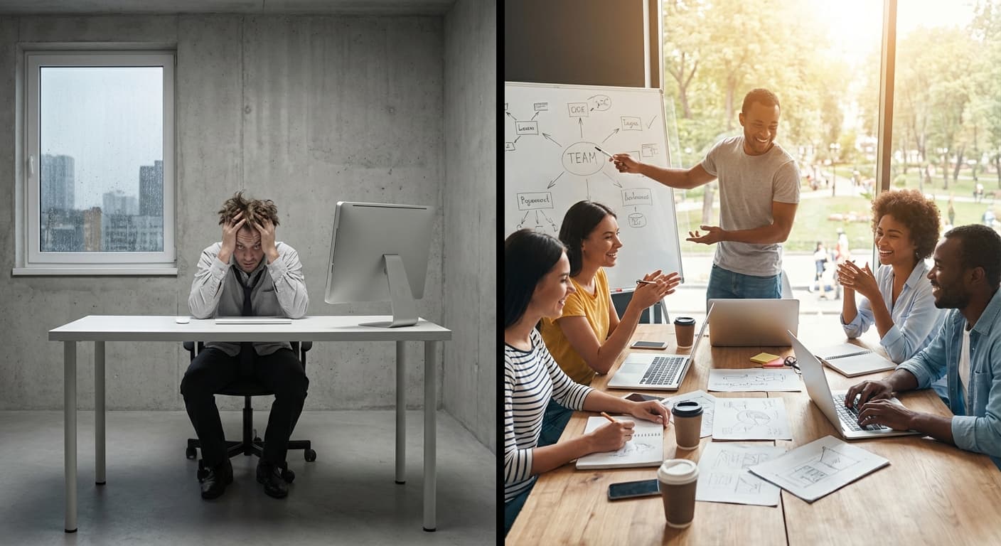 Illustration comparing in-house marketing team versus agency outsourcing